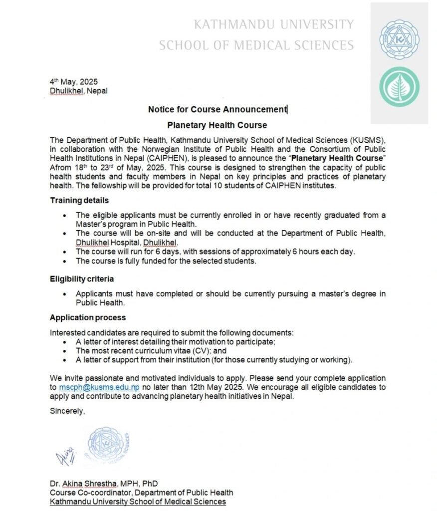 Call for Applications- Planetary Health Course 2025 4 1746338489234