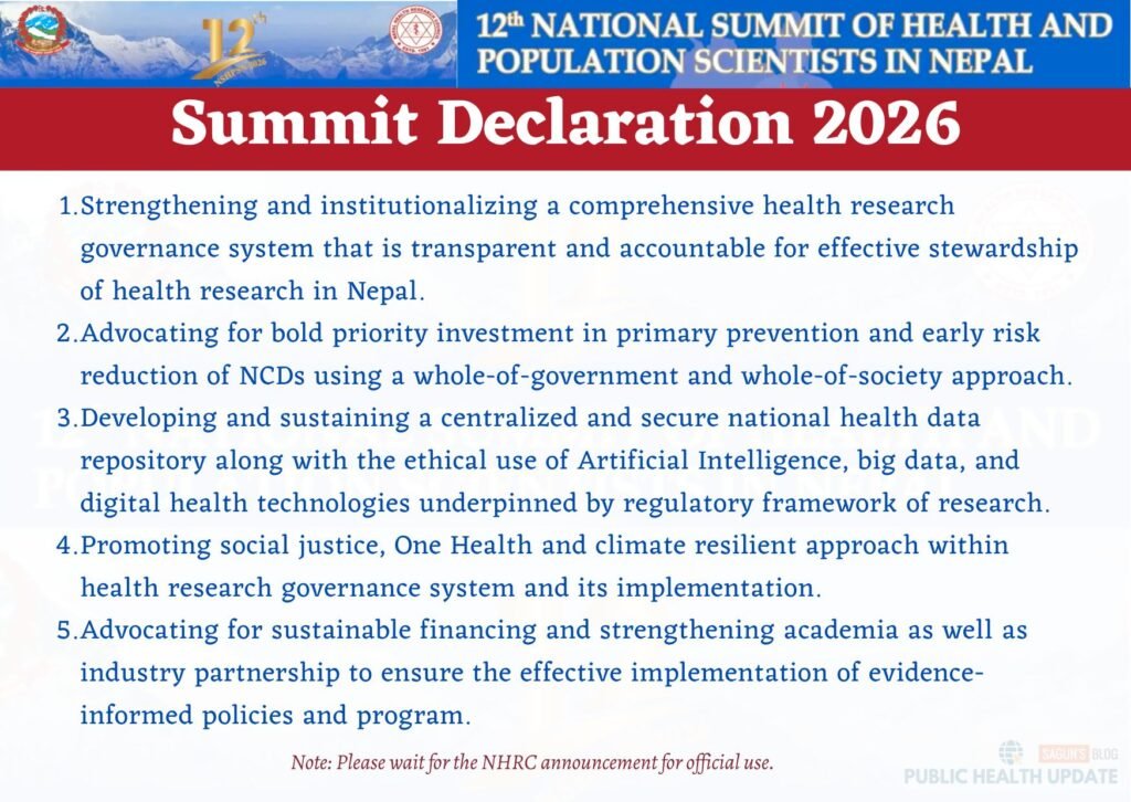 Summit Declaration: The 12th National Summit of Health and Population Scientists in Nepal 4 Public Health Calendar 20