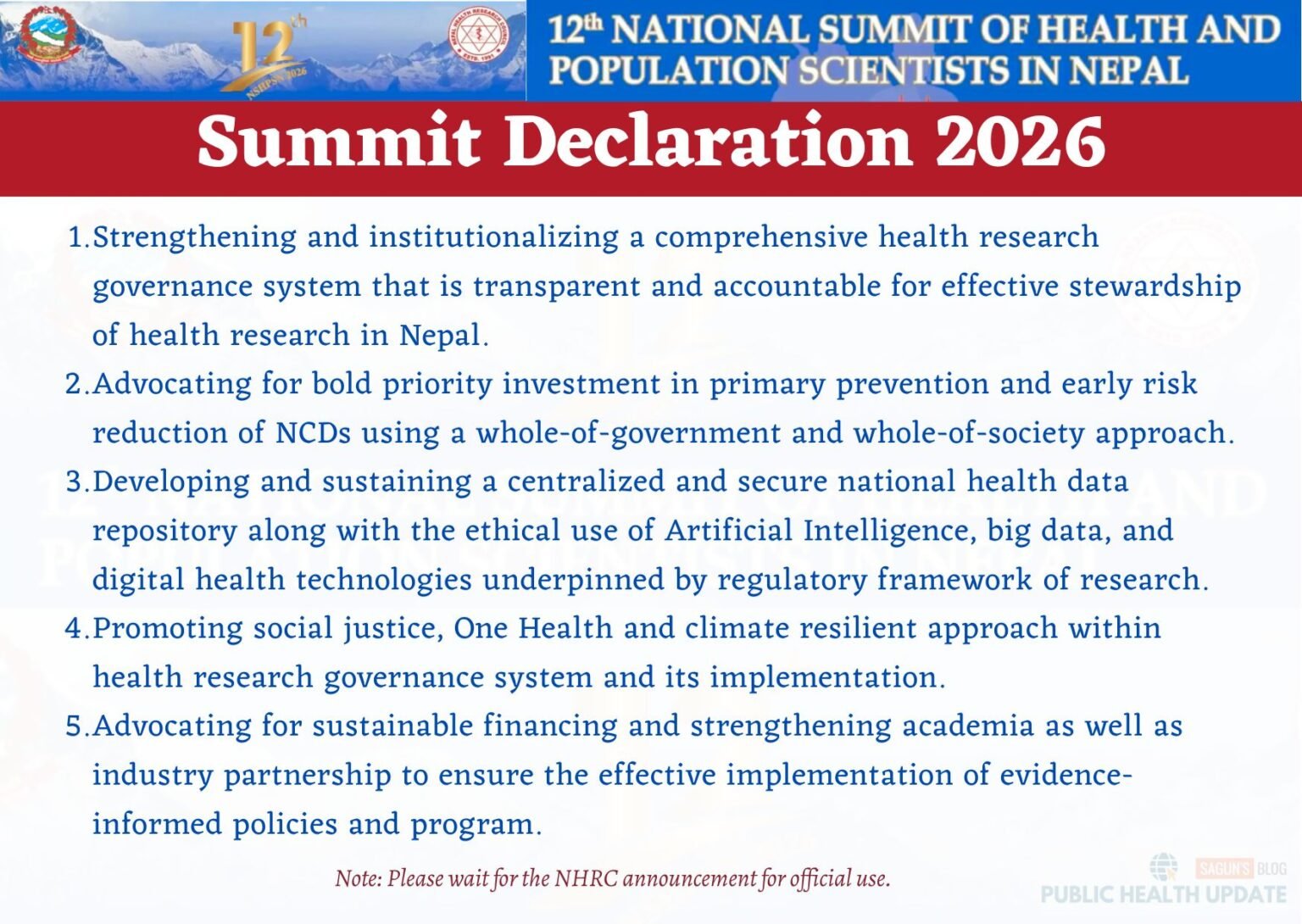 Summit Declaration: The 12th National Summit of Health and Population ...